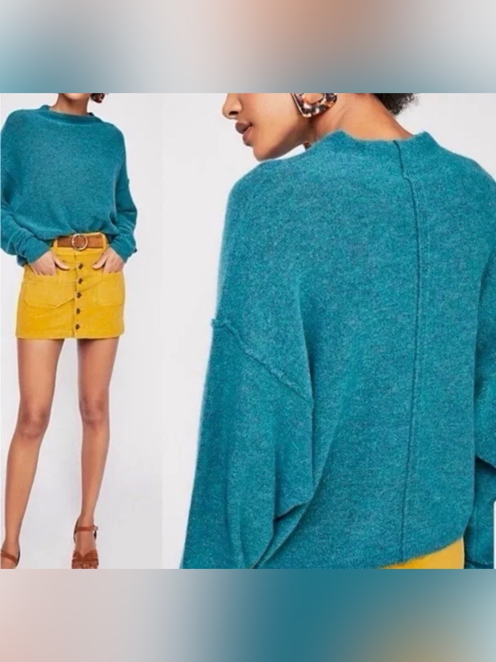 Free People Break Away Teal Soft Alpaca Wool Blend Knit Women’s Sweater Size XS